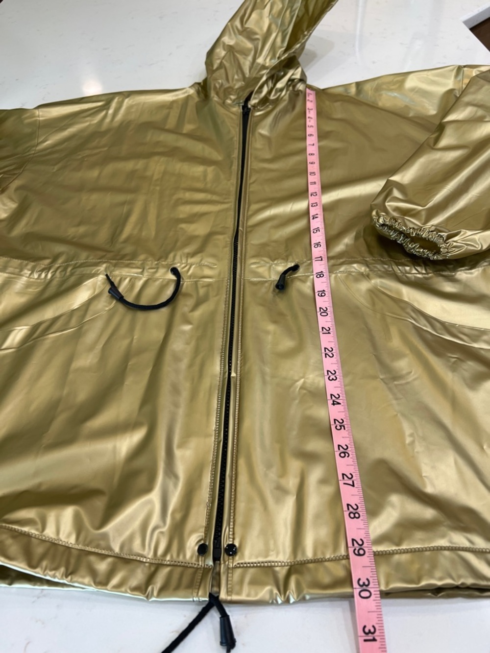 Betmar Gold Vinyl Hooded Raincoat Zip Front Oversized M - Picture 7 of 8